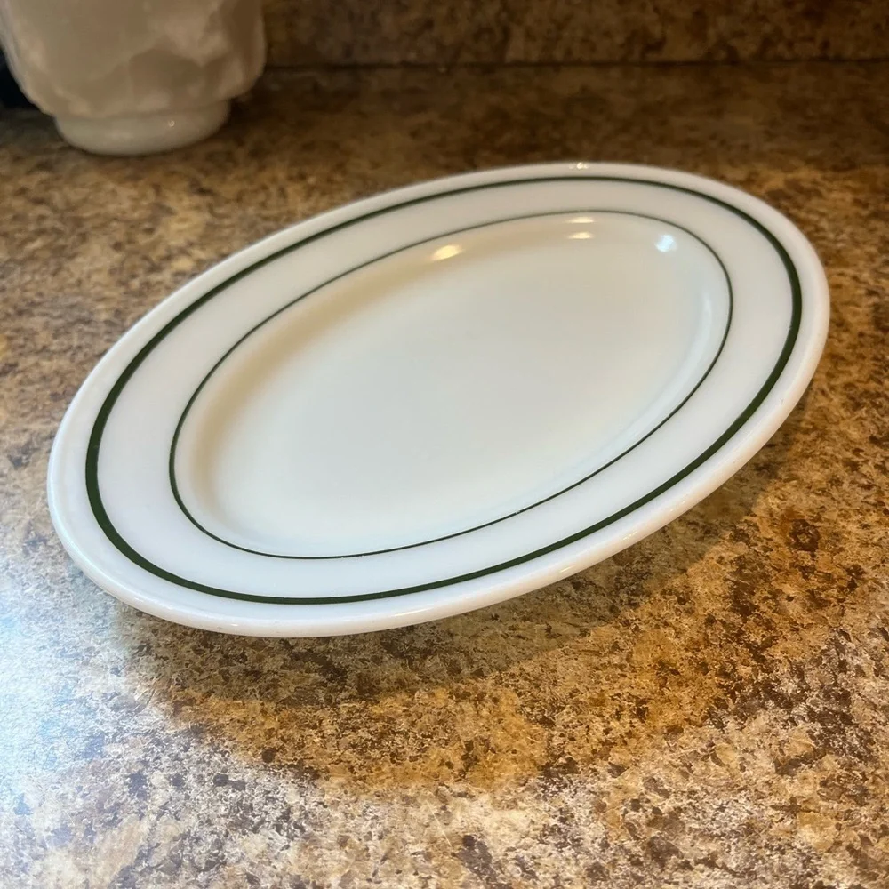 Vintage PYREX Tableware 11.5” Serving Platter Green Ring Pattern